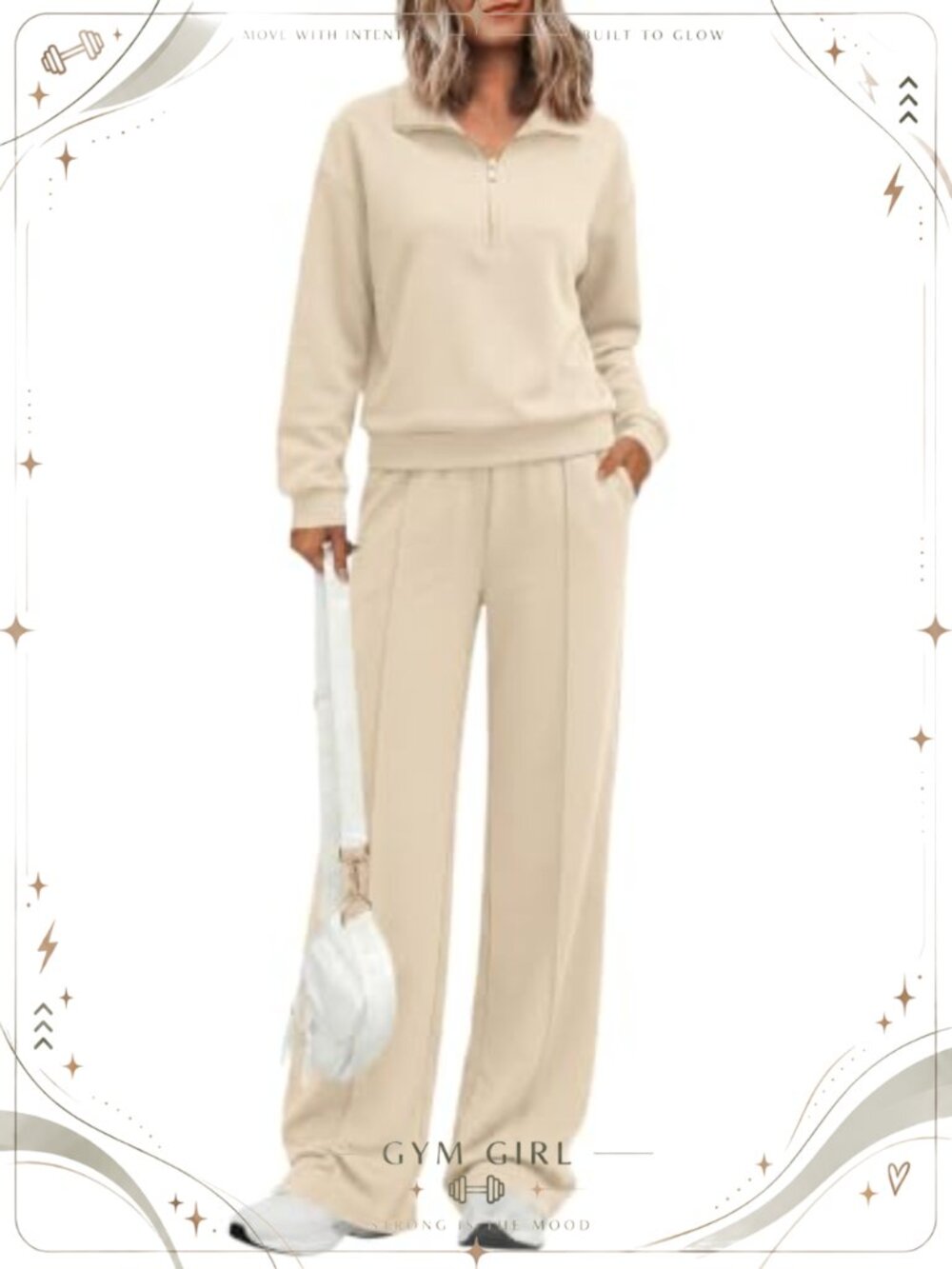 Women's 2 Piece Lounge Set Sweatsuit Half Zip Oversized Sweatshirt Wide Leg